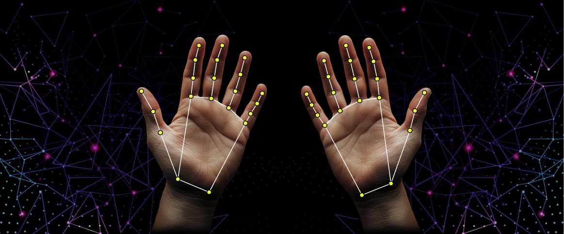 An example of an annotated hand gesture image, where the hands are annotated using keypoints.
