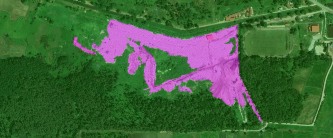 An example of annotated land use classification, where the landfill is processed via semantic segmentation
