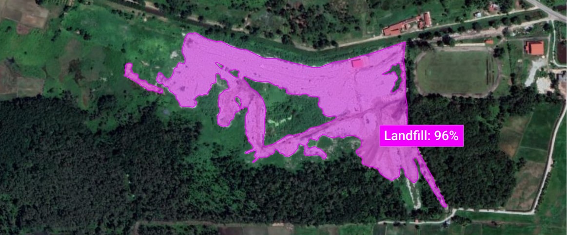 An example of an annotated satellite imagery, where the landfill is annotated using polygons.