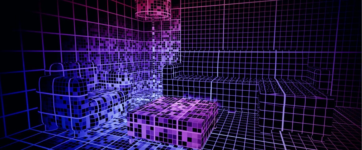 An example of an annotated spatial mapping image, where the room is annotated using grid and cuboids.